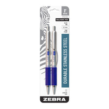 Load image into Gallery viewer, Zebra F402 Ballpoint Stainless Steel Metal Retractable Pen, Fine Point, 0.7mm, Blue Ink, 2 Count
