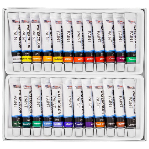 U.S. Art Supply Professional 24 Color Set of Watercolor Paint in 12ml Tubes