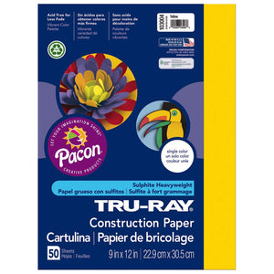 Pacon Tru-Ray Yellow Construction Paper, Yellow, 9" x 12", 50 Sheets