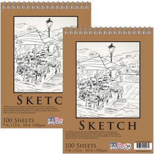 U.S. Art Supply 9 x 12 Premium Spiral Bound Sketch Pad (Pack of 2 Pads)