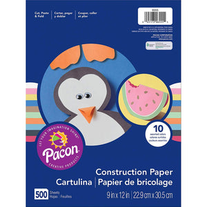 Pacon Lightweight Super Value Construction Paper, Assorted Colors, 9" x 12", 500 Sheets