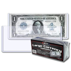 BCW Clear Large Currency Topload Holders, Size 7-9/16