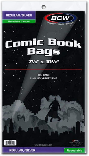 BCW Comic Book Bags, Regular/Silver, Resealable Closure, 7-1/8
