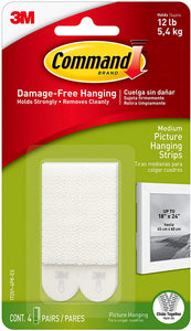Command 12 lb Picture Hanging Strips, Medium, 6-packages (24 pairs total) (17201-4PK-ES)