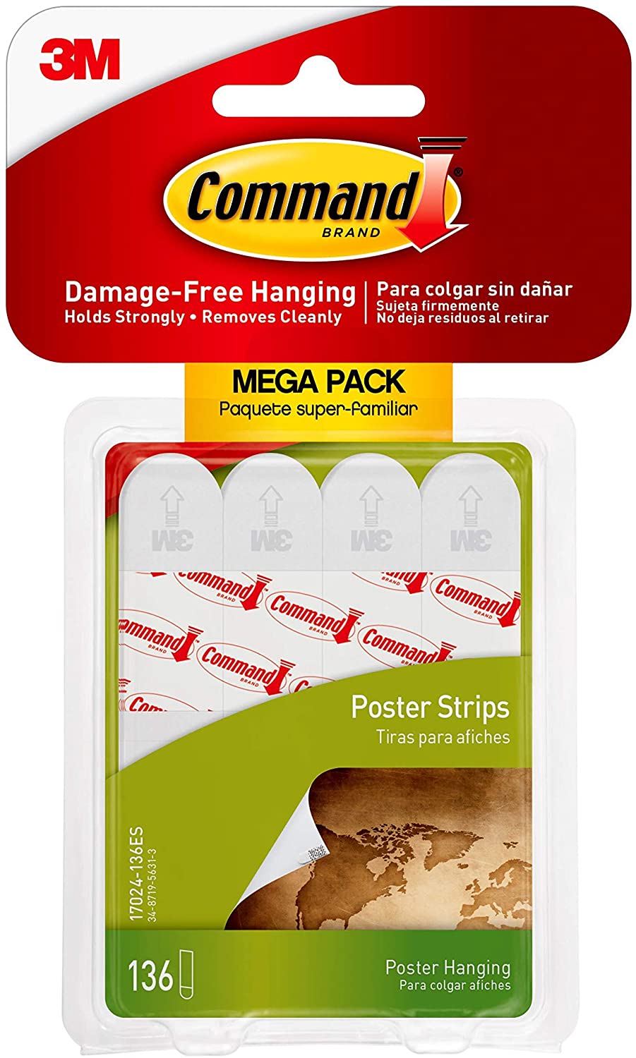 Command Poster Hanging Strips, 136-Strips, Decorate Damage-Free 17024-136ES