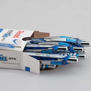 Pentel EnerGel RTX Retractable 0.7mm Medium Line Blue Liquid Gel Ink Rollerball Pens - Box of 12 Pens (BL77-C)