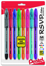Load image into Gallery viewer, Pentel 1.0mm RSVP Ballpoint Pen Medium Point Assorted Ink Colors - Pack of 8 Pens (BK91CRBP8M)