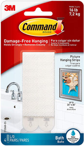 Command Bath Large Picture Hanging Strips, White, 4-Water Resistant Strips, Organize Damage-Free
