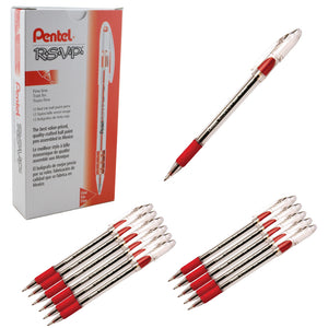 Pentel RSVP 0.7mm Fine Line Red Ink Pens - Box of 12 Pens (BK90-B)