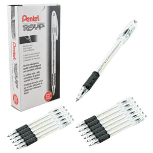 Pentel RSVP 1.0mm Medium Line Black Ink Pens - Box of 12 Pens (BK91-A)