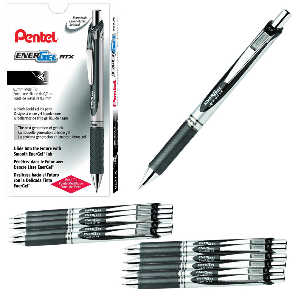 Pentel EnerGel RTX Retractable 0.7mm Medium Line Black Liquid Gel Ink –  Brush Paper Scissors