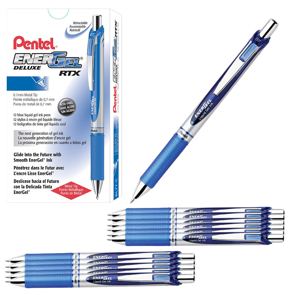 Pentel EnerGel RTX Retractable 0.7mm Medium Line Blue Liquid Gel Ink R –  Brush Paper Scissors