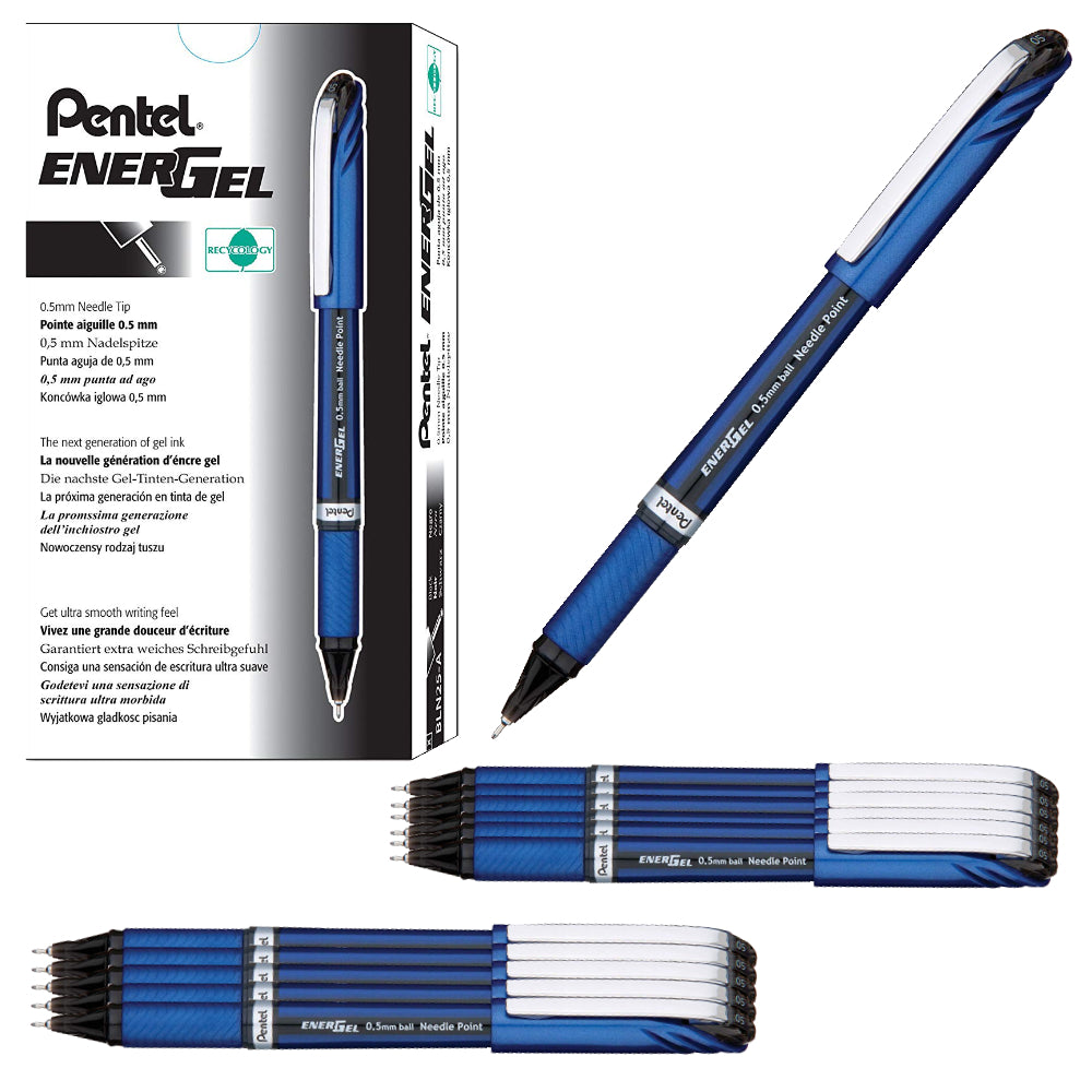 Pentel EnerGel NV 0.5mm Needle Fine Line Black Gel Ink Ballpoint Pens –  Brush Paper Scissors