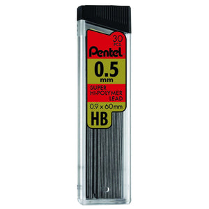 Pentel Super Hi-Polymer 0.5mm Fine HB Lead Refills - 3 Tubes, 90 Pieces Total (C25BPHB3-K6)