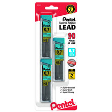 Load image into Gallery viewer, Pentel Super Hi-Polymer 0.7mm Medium HB Lead Refills - 3 Tubes, 90 Pieces Total (C27BPHB3-K6)