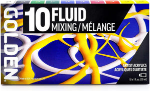 Golden Fluid Acrylic Paint, Fluid Mixing Set, 1 Fl. Oz. Bottles, 10 Piece Set