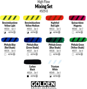 Golden High Flow Acrylic Paint Set, 10 Color Mixing Set, 1 Fl Oz Bottles