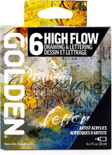 Load image into Gallery viewer, Golden High Flow Acrylic Paint Set, 6 Color Drawing &amp; Lettering Set, 1 Oz Each