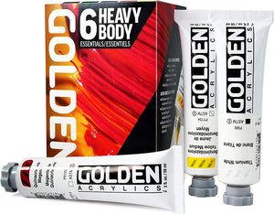 Golden Artist Color Heavy Body Acrylics, 6-Color Essentials Set, 2 Fl. Oz. Each