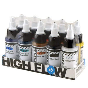 Golden Artist Colors (GAC) High Flow Acrylic, Assorted 10 Color Set For Airbrush, Staining (953-0)