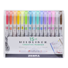 Load image into Gallery viewer, Zebra Mildliner, Double Ended Highlighter, Broad and Fine Tips, Assorted colors, 15 Count