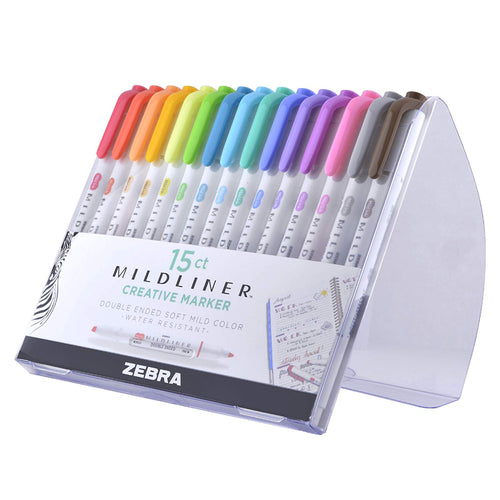 Zebra Mildliner, Double Ended Highlighter, Broad and Fine Tips, Assorted colors, 15 Count
