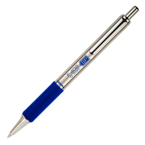 Zebra F402 Ballpoint Stainless Steel Metal Retractable Pen, Fine Point, 0.7mm, Blue Ink, 2 Count
