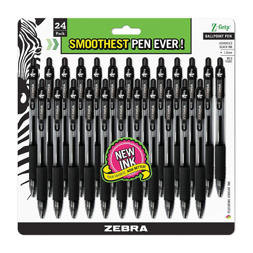 Zebra Pen Z-Grip Ballpoint Retractable Pen, Medium Point, 1.0mm, 24 Count