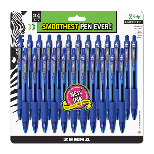 Zebra Pen Z-Grip Ballpoint Retractable Pen, Medium Point, 1.0mm, 24 Count - Blue
