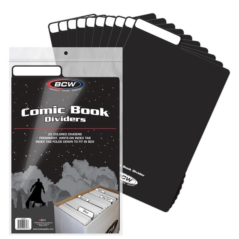 BCW Comic Book Dividers with Write-On Index Tabs, 25 Dividers, Black
