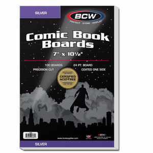BCW Silver Comic Book Boards, 7" x 10-1/2", 24 Pt, 100 Boards