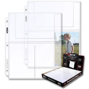 BCW Protective Pages, 3 Pocket, 4" x 6" Pocket Size, 100 Pages