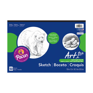 Pacon Sketchbook ART1ST Sketch Pad 12 x 18, White, 50 Sheets